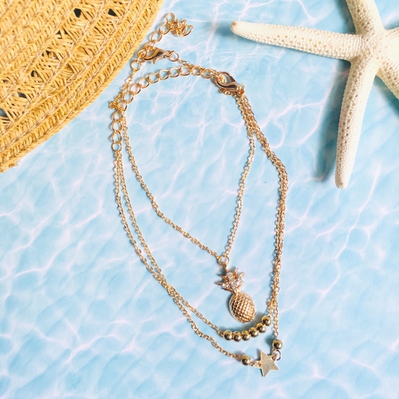 NWT Pineapple Star Gold Anklet Set - Picture 3 of 7